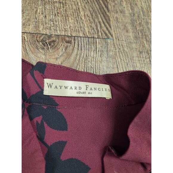 eshakti Wayward Fancies Dark Wine Red Black Floral Blouse Tunic Size XS/2 - Picture 3 of 5